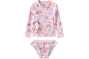 Baby Girls Rash Guard Swimsuits Set for Girls Long Sleeve Bathing Suits with Bikini Bottom Two Piece Swim Set