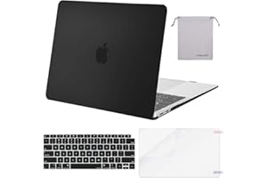 MOSISO Compatible with MacBook Air 13 inch Case 2022, 2021-2018 Release A2337 M1 A2179 A1932, Plastic Hard Shell&Keyboard Cover&Screen Film&Storage Bag for MacBook Air 13.3 inch Case, Black