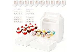 CXRYLZ 12pcs Portable Cake Pop Stand Boxes with 4pcs Stickers, Cake Pop Holder with Clear Window & 18 Holes Lollipop Display 