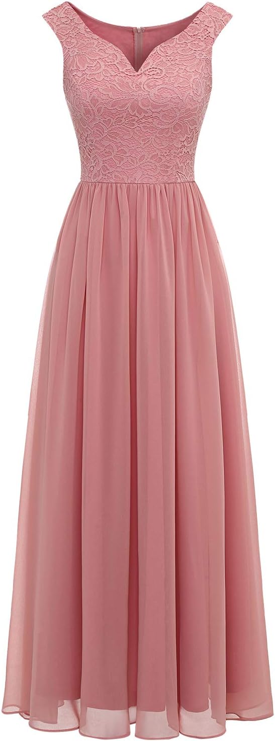 Women's Elegant Chiffon Lace Evening Prom Dress Maxi Formal Gown