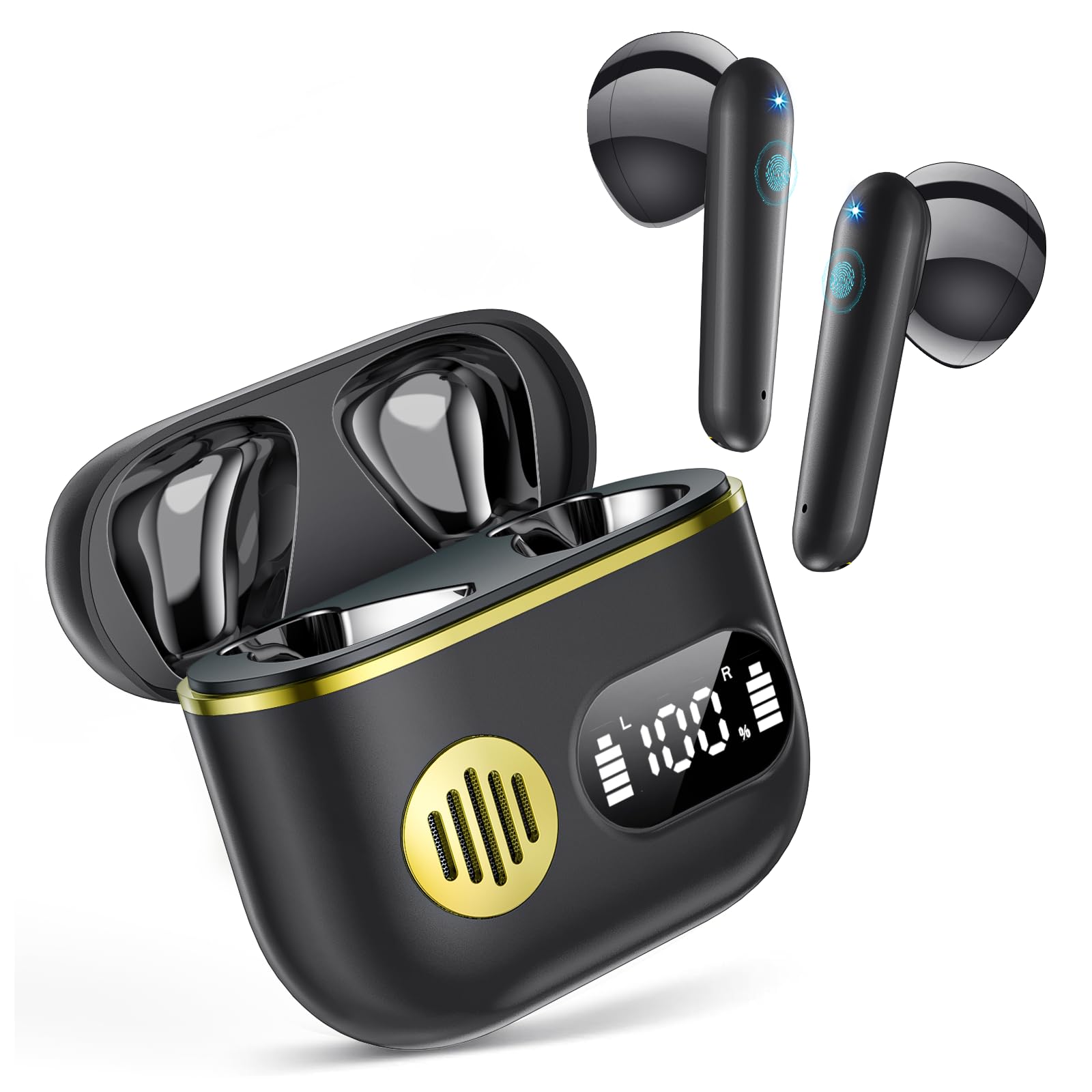 Wireless Earbuds 2026 Sport Bluetooth Headphones Stereo Earphones with ENC Mic Wireless Earphones In Ear Earbuds with Dual LED Display, 48H Playtime, Running Headphones IP7 Waterproof, Ceramic Black — image 1