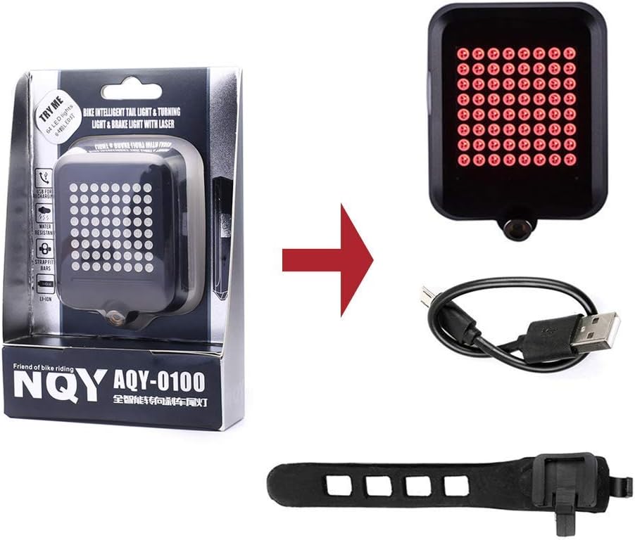 FLQ123Bicycle Light, Intelligent Induction Steering Light,Brake Laser Tail Light,USB Charging Mountain Bike Steering Safety Warning Light