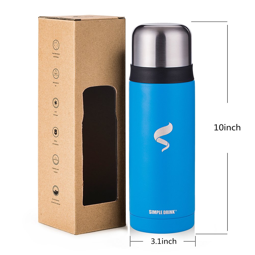 Simple Drink Blue 25oz Stainless Steel Running Water Bottle Reusable, Hydroflask, Hydro Vacuum Sealed Metal Flask, Kids Thermos Coffee Travel Mugs Funny, Insulated Infuser Tea Cups, Cool Large Canteen