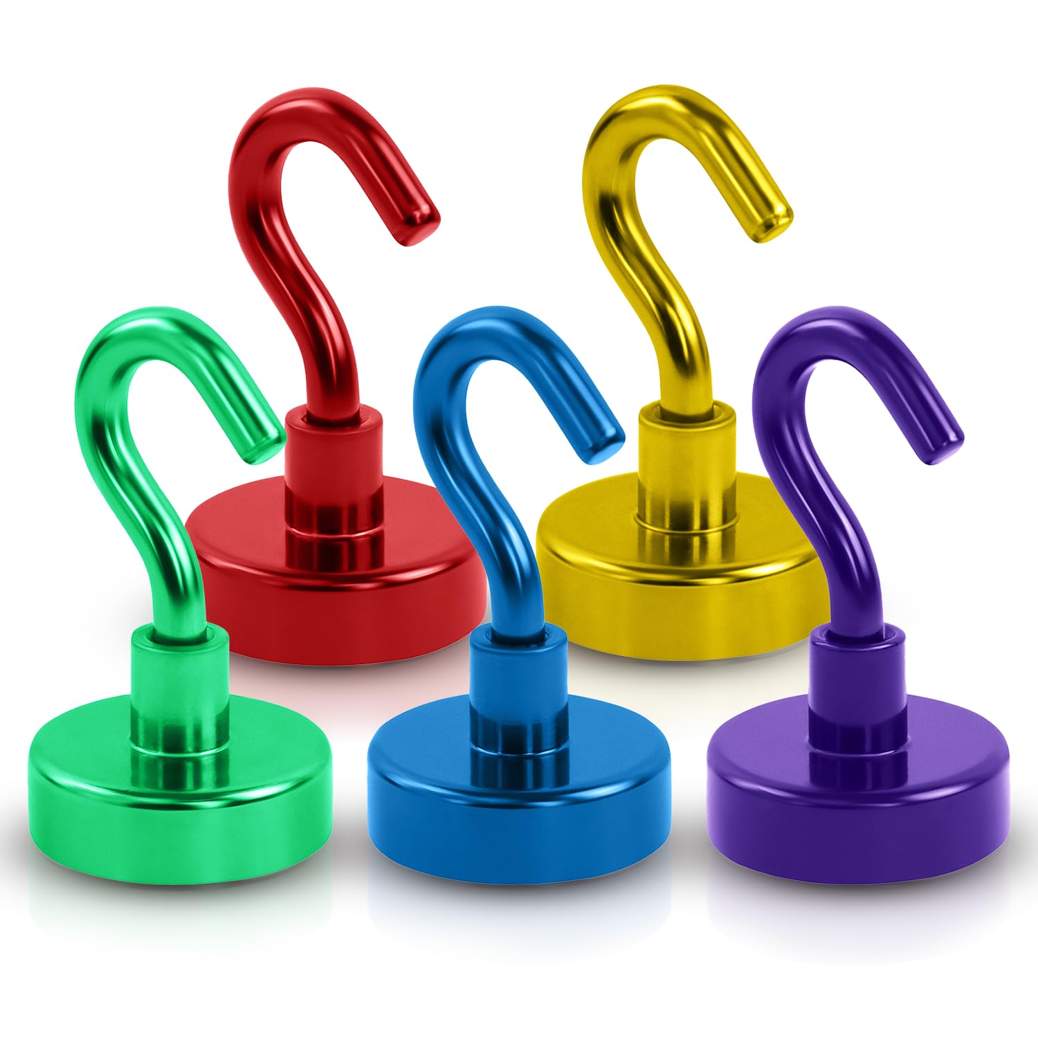 Magnetic Hook Set (5 Pack) – Super Strong Multicolored Heavy Duty Magnet Hooks for Hanging and Storage – Fridge Magnets - for Kitchen, Bathroom, Tools, Celling - Cruise Cabin Hooks Travel Accessories
