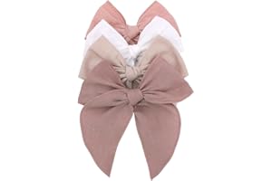SUGARMELON Pack of 4 Gorgeous Fable Bow Hair Clips for Girls Women Linen Hair Bow Alligator Clips Toddler Baby Mom Young Girl Hair Accessories (Antique Natural)