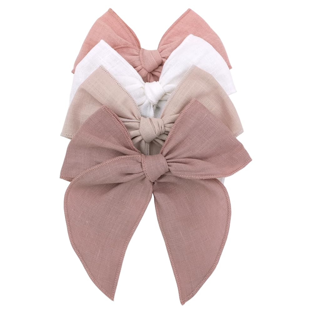 Pack of 4 Gorgeous Fable Bow Hair Clips for Girls Women Linen Hair Bow Alligator Clips Toddler Baby Mom Young Girl Hair Accessories (Antique Natural)