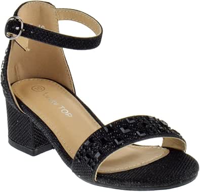 Amazon.com | Lucky Top Jill 18K Little Girls Rhinestone Glitter Heeled Open Toe Gladiator 
