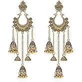 Traditional Jhumka Chandelier Earrings Gold-Tone Bohemian Dangle Drop Tassel Vintage Trendy Dangling Earring Boho Bead Jhumki Ethnic Gypsy Indian for Women Oxidized Bollywood Jewelry Gifts