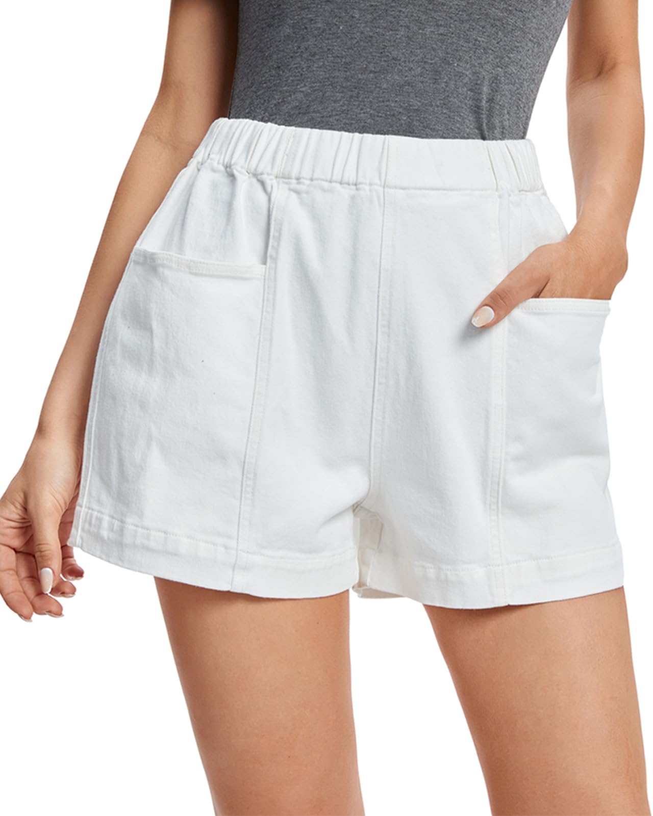 Fuinloth Women's Denim Shorts, Elastic Wasit Mid