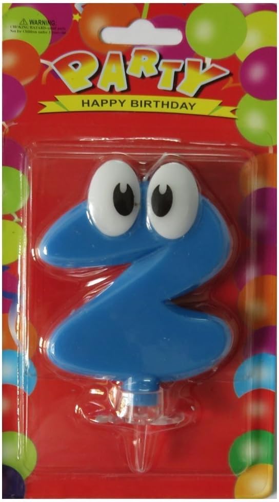 PEPUP Birthday Number Candle 2 / Giggly Eye Cake Decoration / Anniversary Numeric (Blue) for Kids Party Supplies