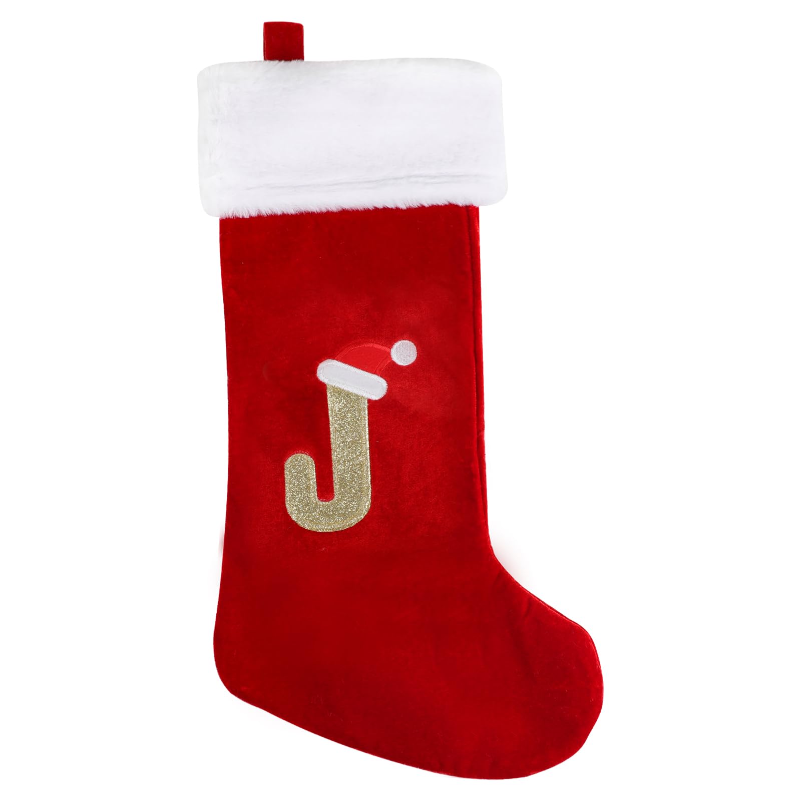 SULOLI 20 Inches Monogram Christmas Stockings with Letters,Super Soft Plush Christmas Stockings Large Embroidered Stockings for Holiday Xmas Gift(J)