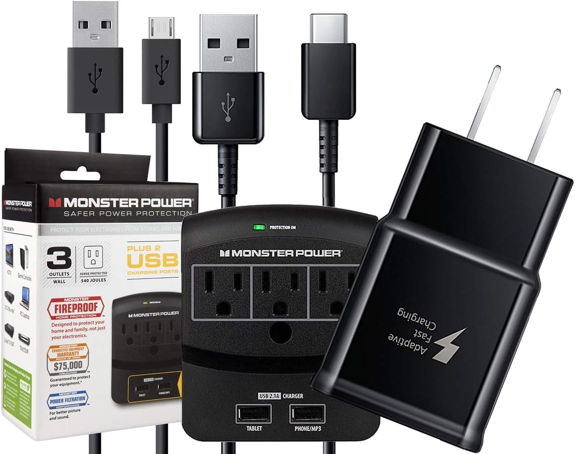 Official OEM Samsung Adaptive Fast AFC Charger Kit - with Micro/C-Type USB -Outlets 2USB Slot MPX350 (Retail Packing)