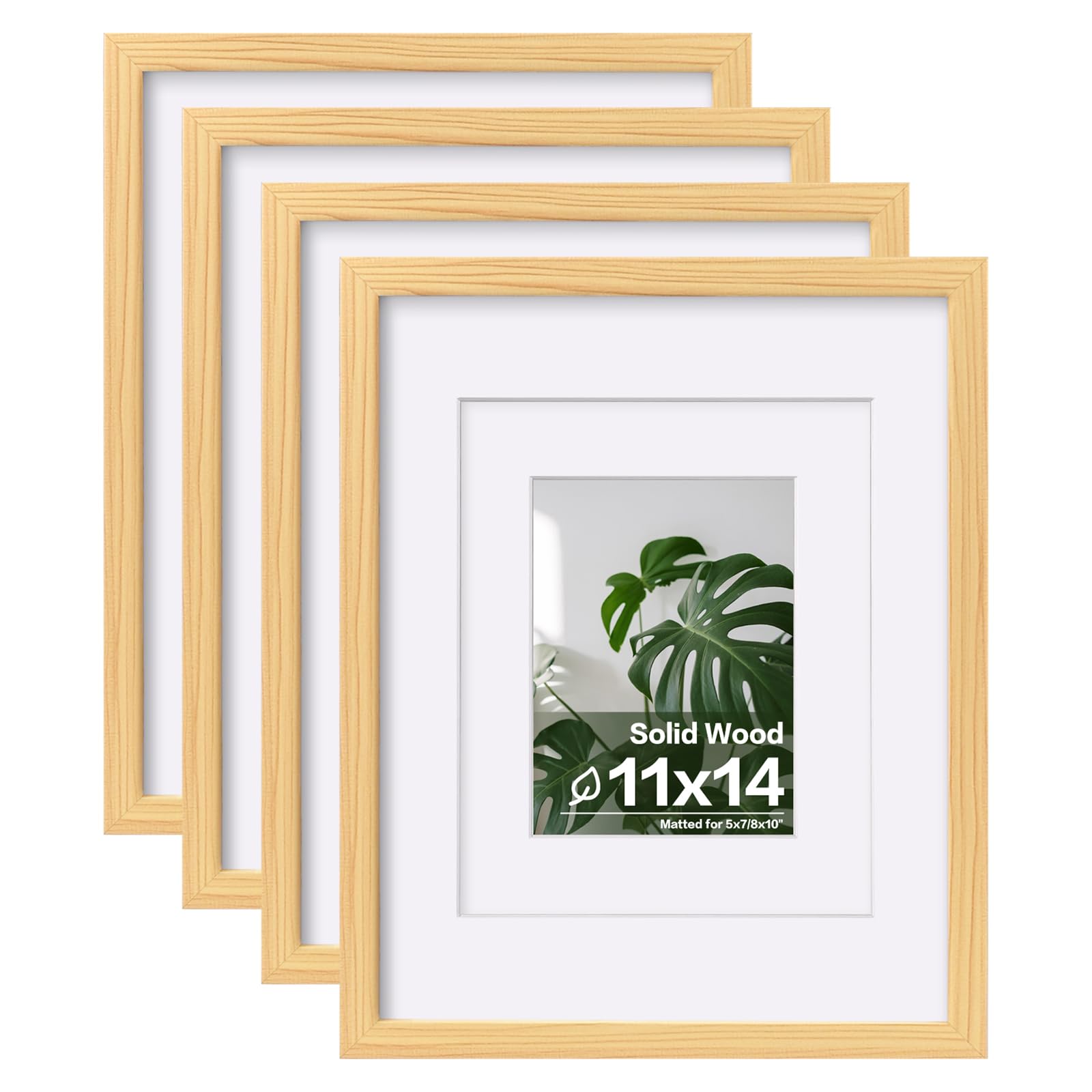 Photo 1 of Egofine 11x14 Picture Frames Natural Wood Frames with Plexiglass, Display Pictures 5x7/8x10 with Mat or 11x14 Without Mat Set of 4 for Tabletop and Wall Mounting