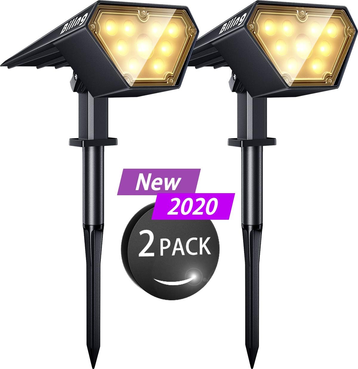 Amazon Com Biling Solar Spotlights Outdoor 2 In 1 Solar Landscape Lights 12 Led Bulbs Solar Powered Lights Ip67 Waterproof Adjustable Wall Light For Patio Pathway Yard Garden Driveway Pool Warm White