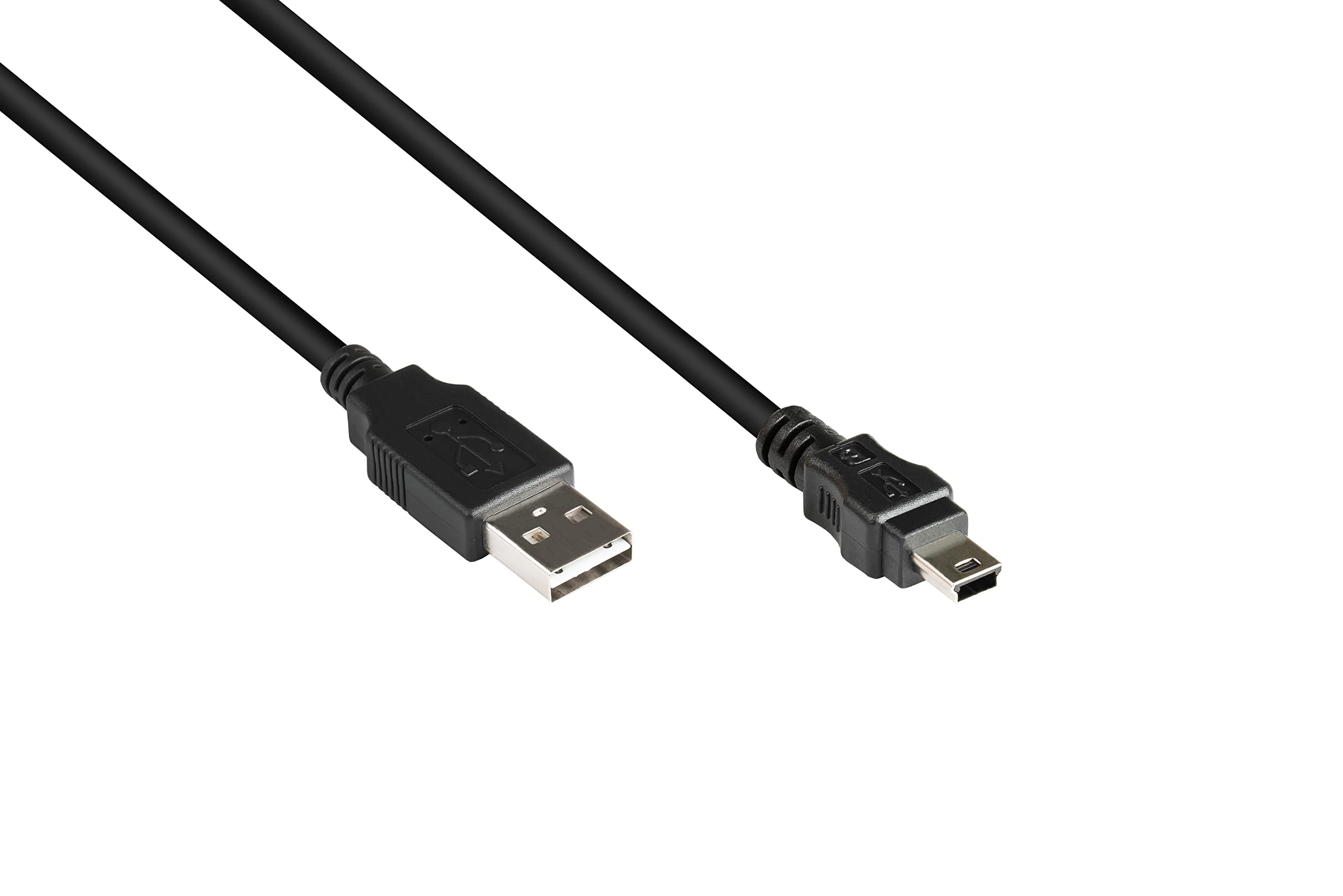 Good Connections Connection Cable USB 2.0 Easy Plug A (Can be Used on Both Sides) to Mini B 5-Pin Male - Foil and Braided Shielding Copper Cores (OFC) - Black 5 m