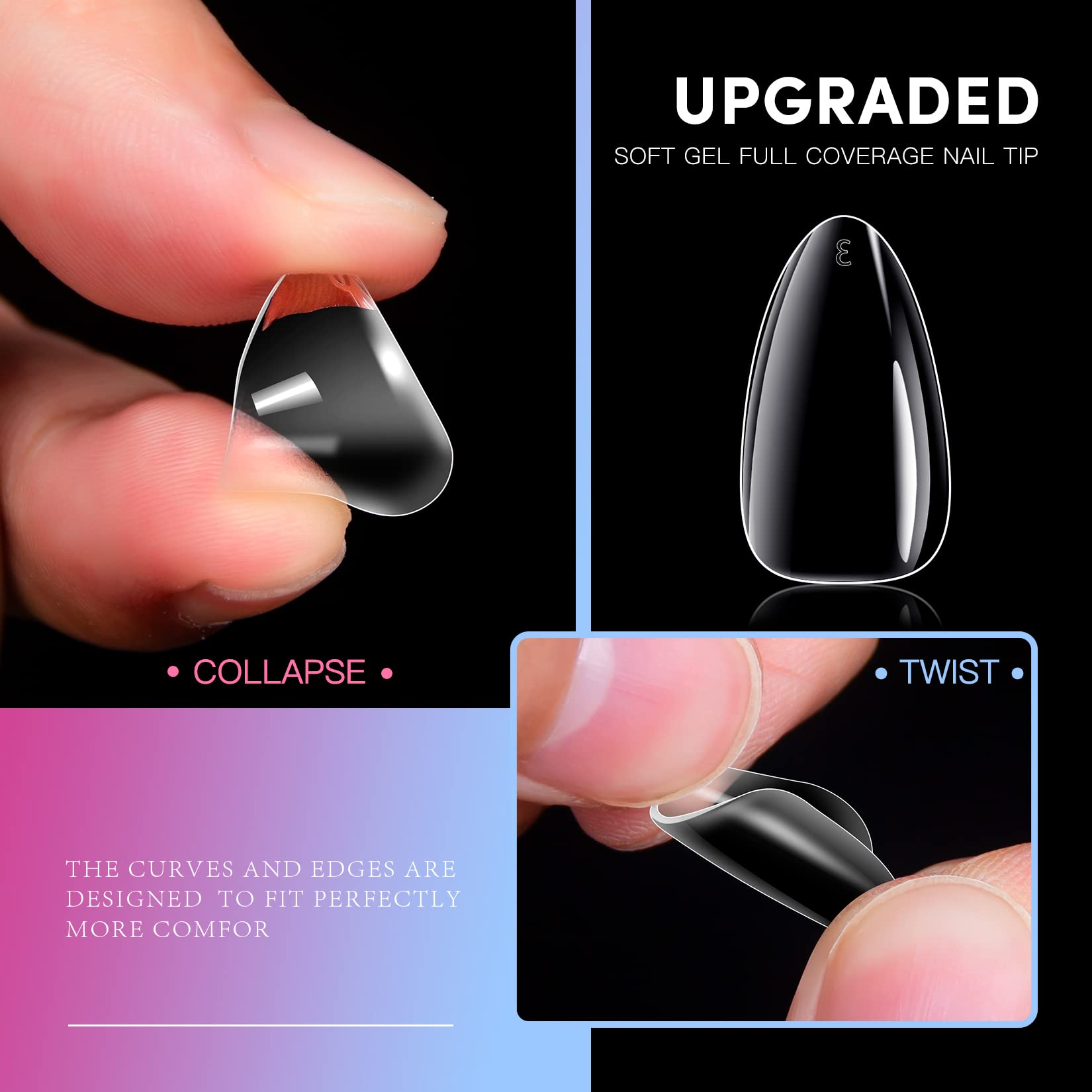 krofaue Short Almond Nails - 240Pcs Almond Clear Nail Tips 12 Sizes Almond Nail Tips, Artificial Acrylic False Nails, Full Cover Press on Nails Almond for Home DIY & Nail Tips Art - Image 3