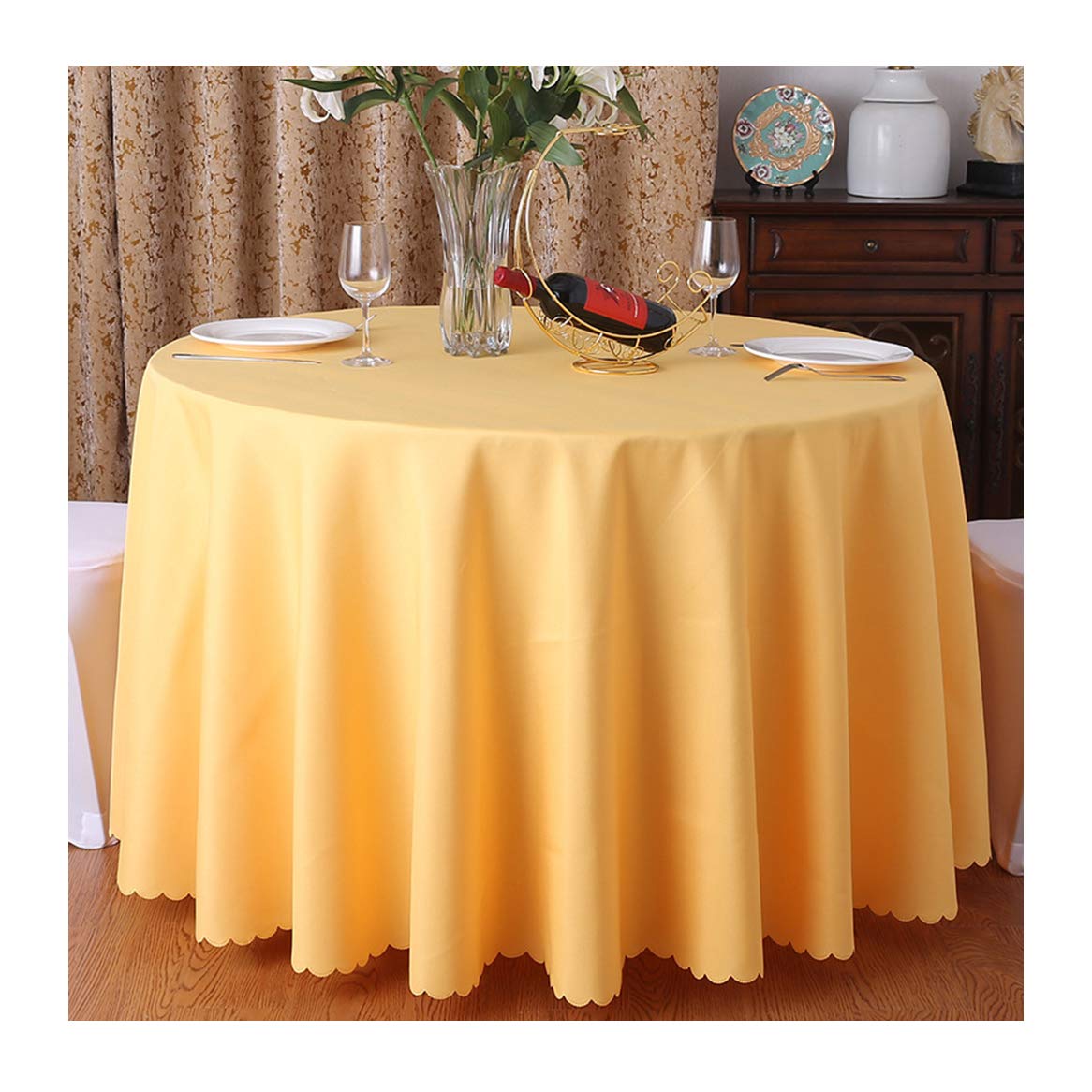 CIEEIN CIEHT Polyester Tablecloths Table cloth Tablecover Table Covers Round Hotels Restaurants Wedding Party Washable Simple Yellow 200cm