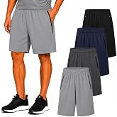 Essential Elements Mens 4 Pack Dry-Fit Athletic Performance Gym Shorts | Lightweight Moisture Wicking Fabric With a Breathabl