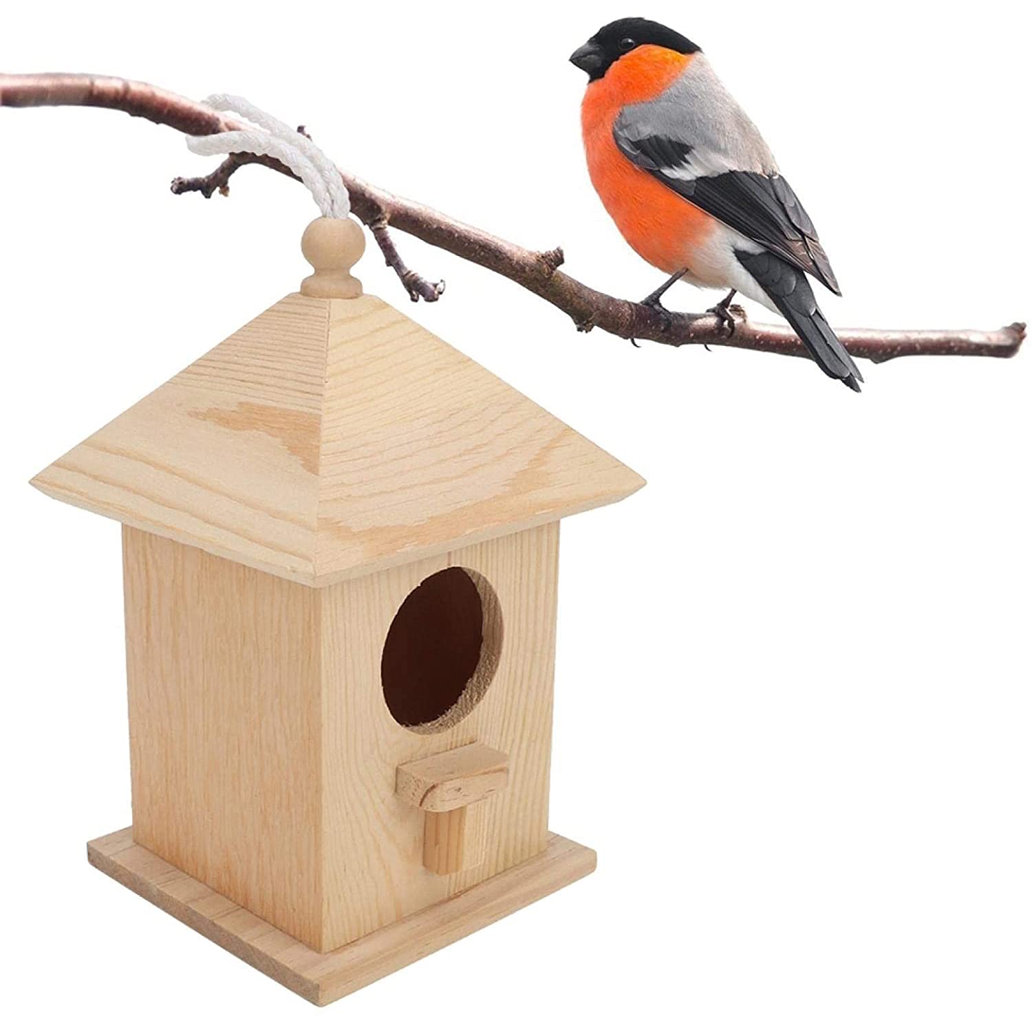 ANCLLO Wooden Birdhouse Creative Wooden Hanging Bird House for Small Bird DIY Birdcage Making or Decoration