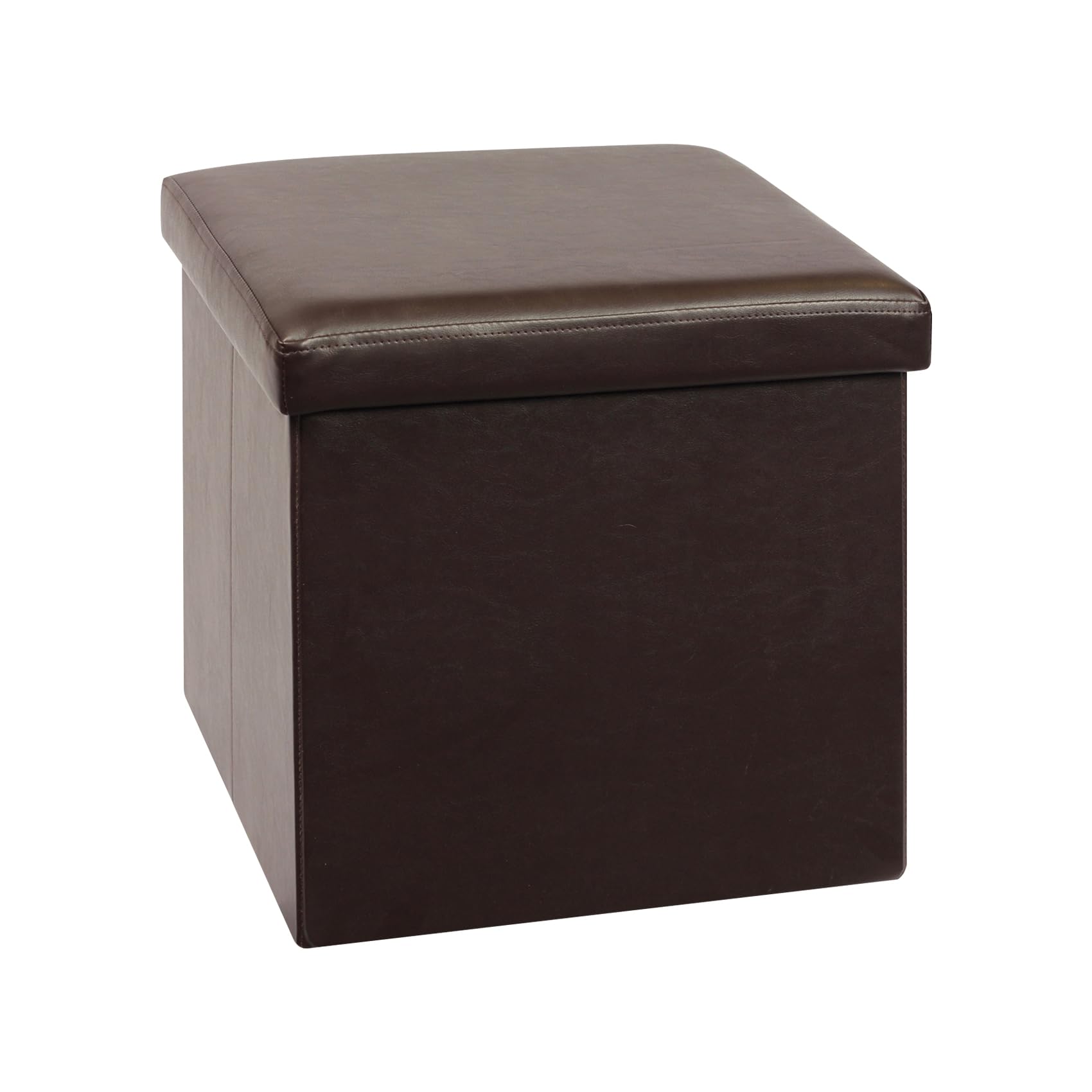 Bonlife Folding Ottoman Storage Boxes with Lids Foot Rest Stool Storage Cube Footstools for Living Room,Brown,PU Leather,40x40x40cm