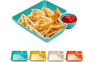 RUIBOLU 4 Pcs Chips and Salsa Serving Dish Plates, Veggie Platter Dipping Serving Trays with Sauce Rack for Buffet Family Party Appetizer Sushi Taco Salsa Charcuterie Barbecue Plate, Reusable (Mixed Colors)