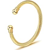 BOLAGTIER Stainless Steel Twisted Cable Wire Bracelets Adjustable Open Cuff Bangle Bracelet Vintage Jewelry Gift for Women