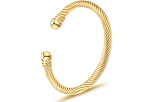 BOLAGTIER Stainless Steel Twisted Cable Wire Bracelets Adjustable Open Cuff Bangle Bracelet Vintage Jewelry Gift for Women