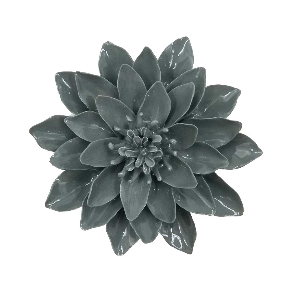ALYCASO Ceramic Flower Wall Décor Artificial 3D Flower Wall Art for Living Room Home Hallway Bedroom Kitchen Farmhouse Bathroom Dining Room (5.11 inch, Lotus - Grey)
