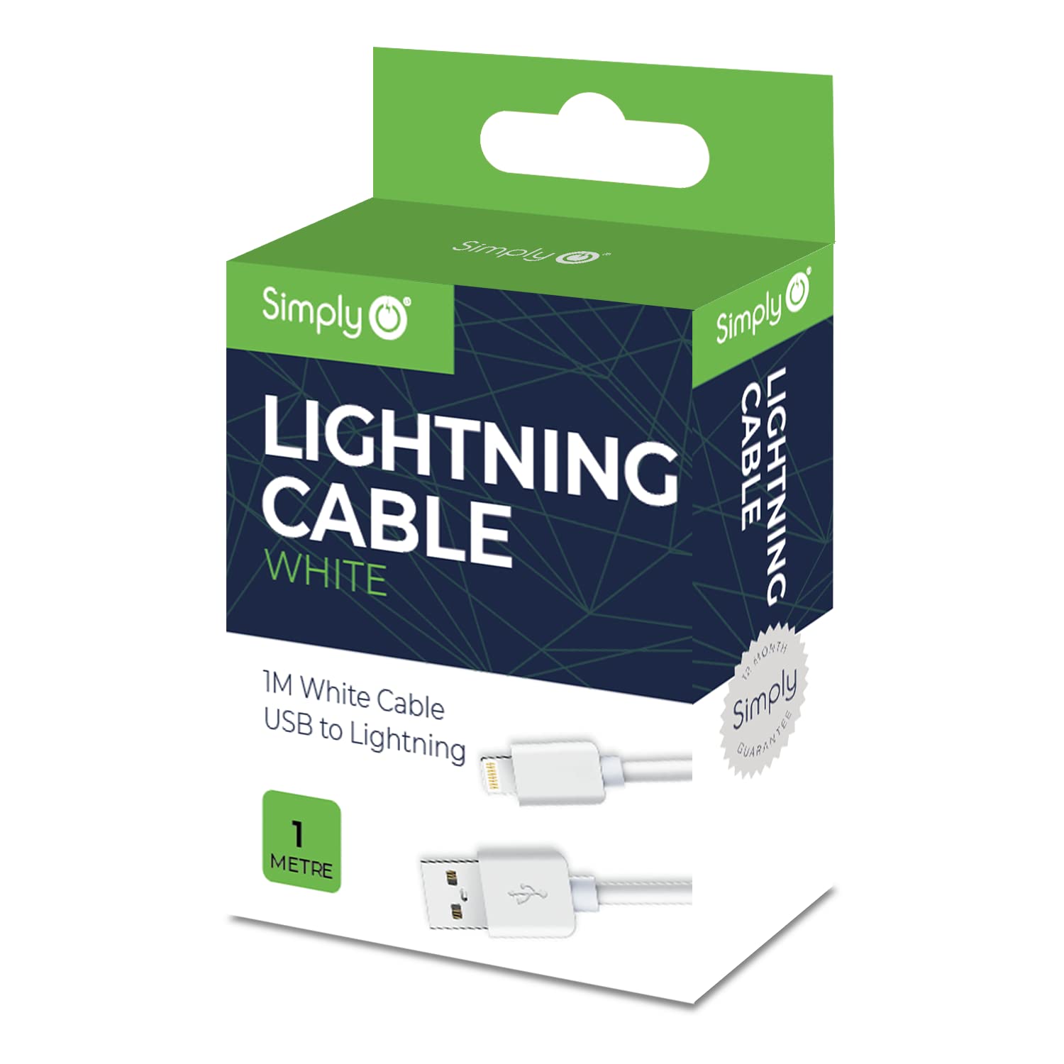Simply ICIP02 USB to Lightning 1 m Long Charging Cable for iPhone 11/SE/12/13+Pro, iPad, Air, Pro & Mini and Other Apple Devices, White โ image 1