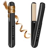 Cordless Hair Straightener and Curler, 2 in 1 Portable Mini Flat Iron & Curling Iron, Fast Heating & Titanium Plate Straightener with 4 Adjustable Temp,Travel Size Preferred Gifts (Black)