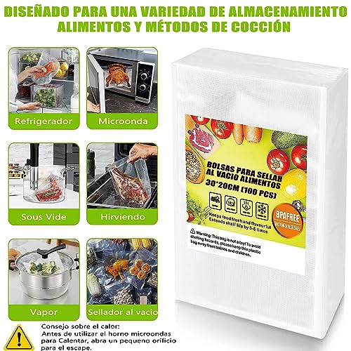 100 Bolsas para Sellar al Vacio Alimentos de 30*20 CM, MYAIOL Bolsas Selladoras al Vacío Precortadas Espesadas, Sin BPA, Grado Comercial, Ideal para Comida Sellada, Preparación de Comidas o Sous Vide