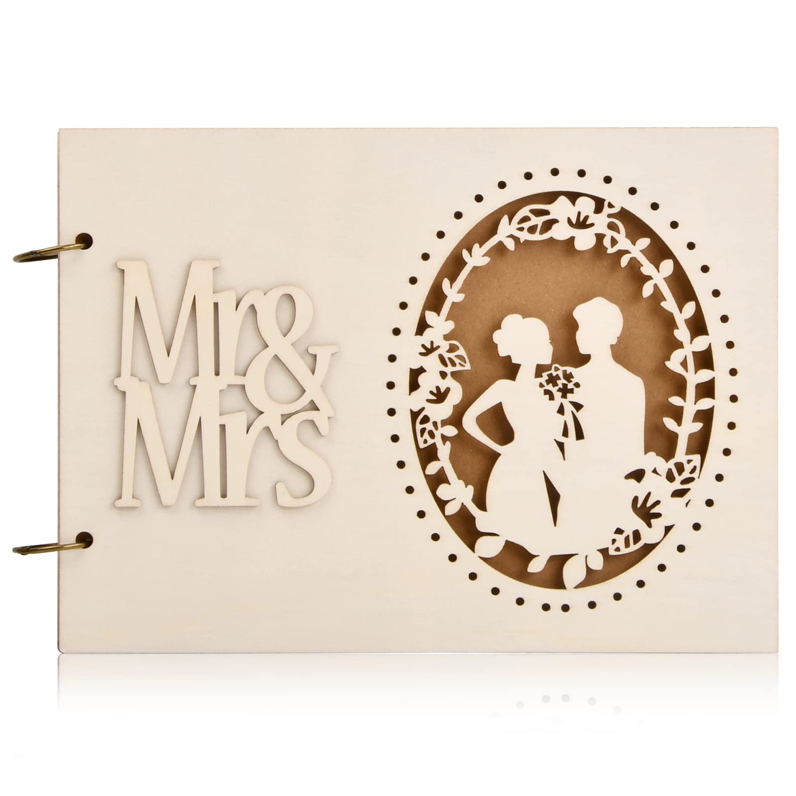 Shengxi Mr & Mrs Wedding Guest Book Wooden Guest Book for Vintage Wedding Decoration Wooden Wedding Book Photo Book for Anniversaries Wedding Gift for Bride and Groom