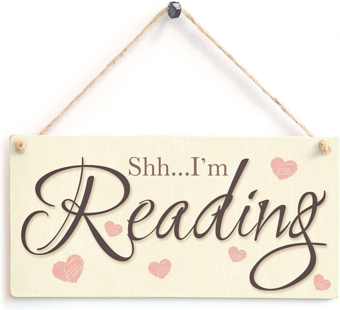 BBCUE Shh…I’m Reading - Peace Quiet Wooden Sign Gift Wooden Hanging Sign