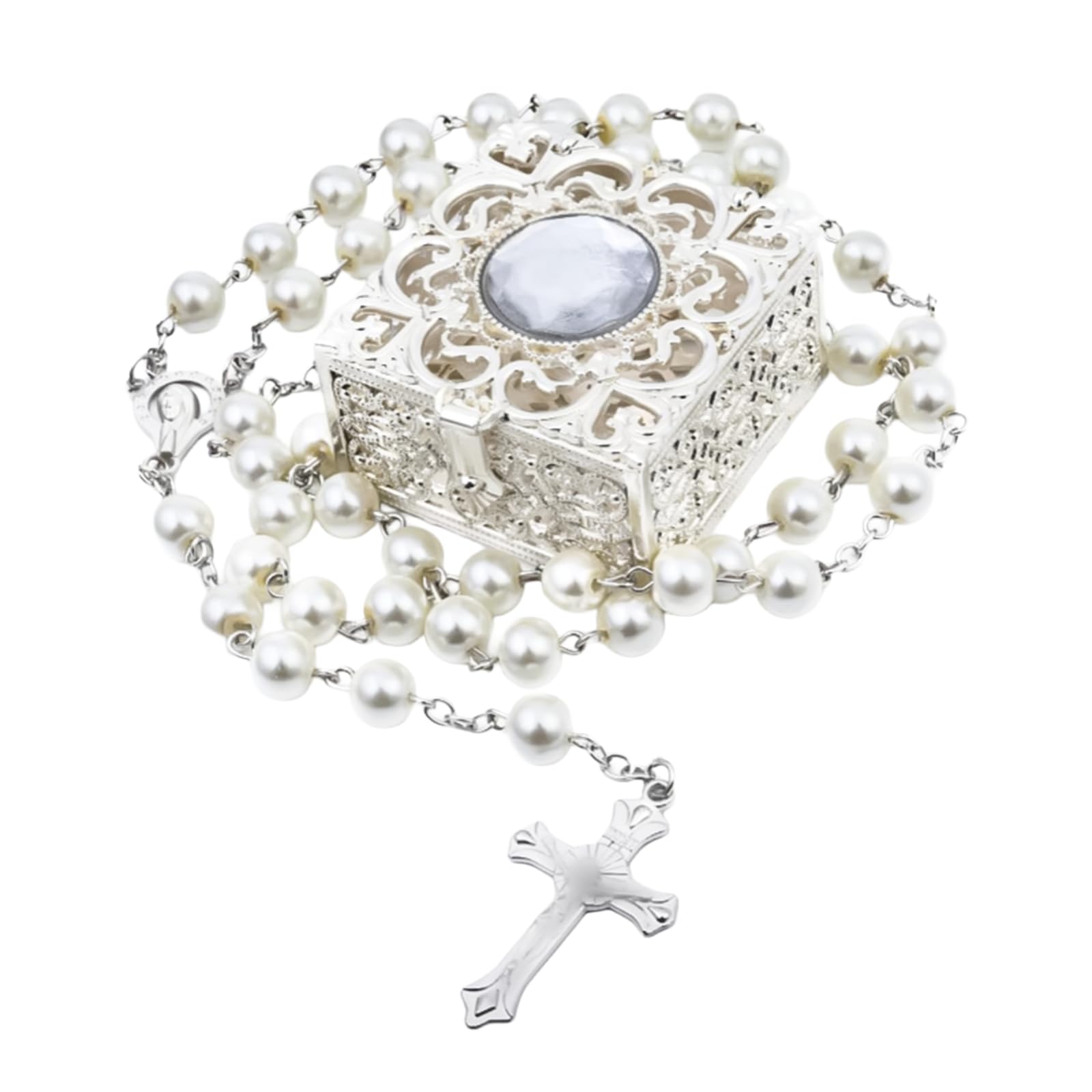 FLAFARY Rosary Set, First Communion for Girls and Boys, Rosary Beads Catholic for Men, Women and Kids Packed in Transparent Plastic Bag, Grandmother, Elders(white)