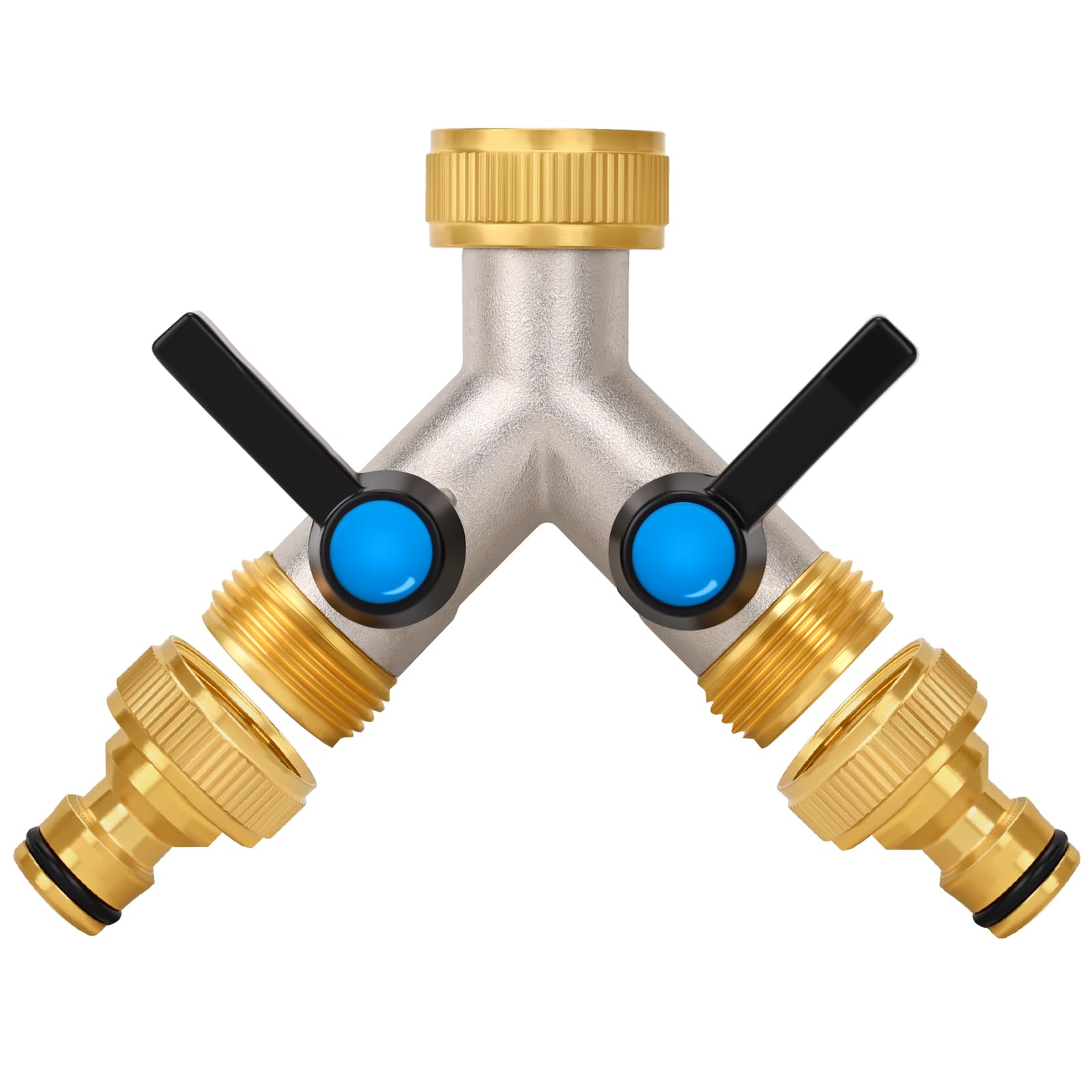 OPERMAXER 2-Way Y Distributor, Tap Water Distributor with Extended Handle, 3/4 Inch Brass Splitter with Individual Shut-off Valves, 2 Distributors 3/4 Inch Adapter 1/2 Inch for Appliances/Garden Hoses