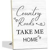 Housewarming Gifts Country Roads Take Me Home Wooden Signs For Home Decor, Country Sign Vintage Country Wall Art Wooden Plaque Desk Sign With Stand for Women Family Friends -08