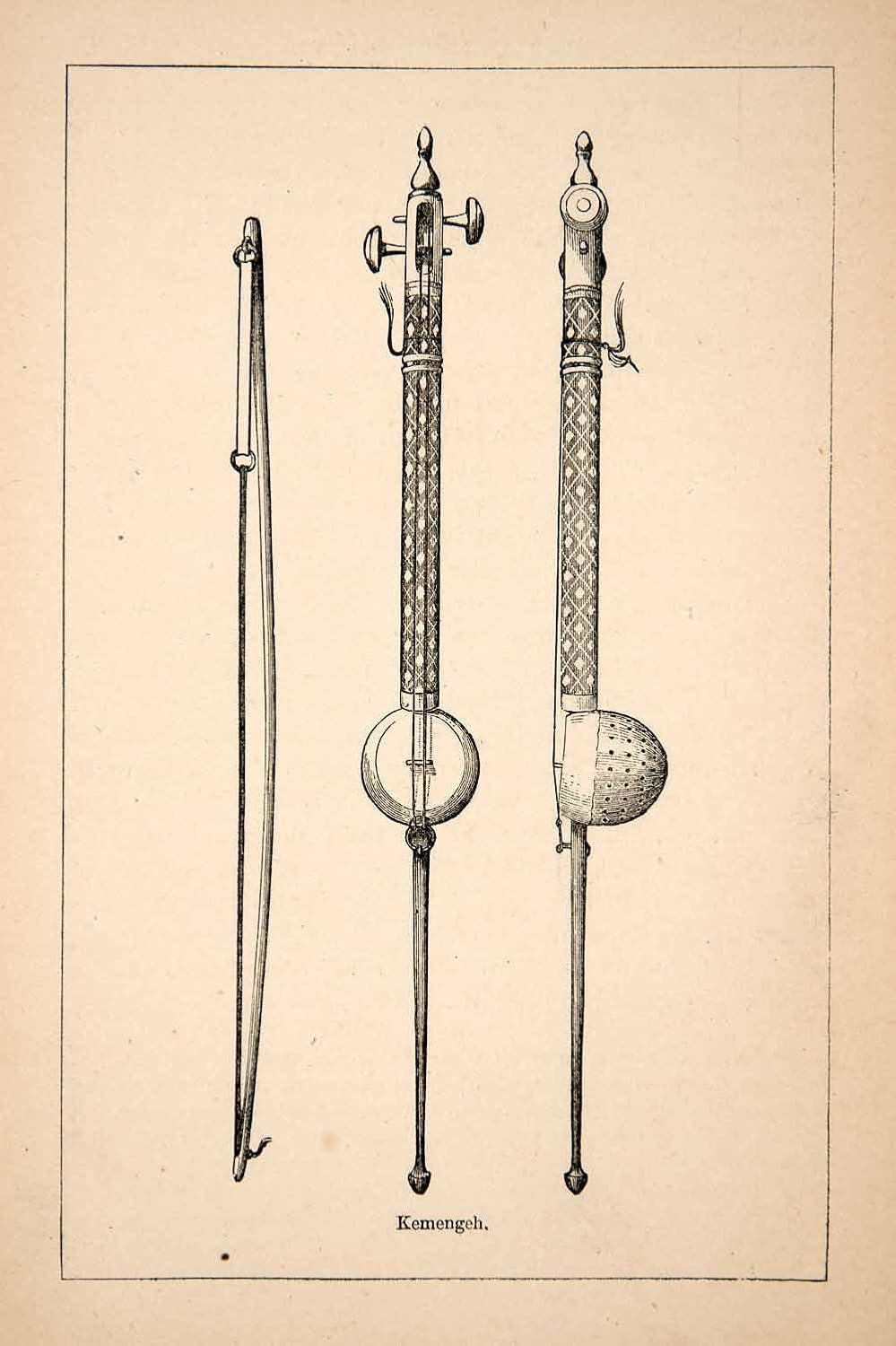 1871 Wood Engraving Viol Viola da Gamba Bowed String