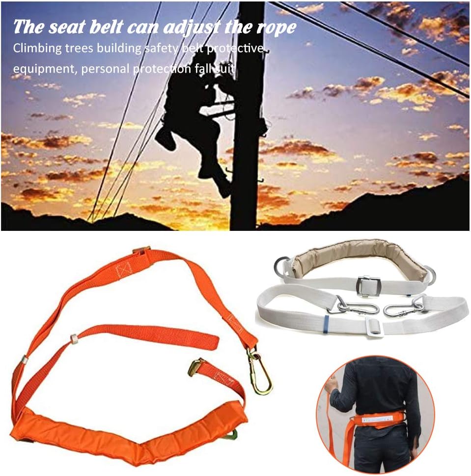 Safety Belt with Adjustable Lanyard, Hunting Safety Harness, Tree Climbing Belt Personal Protection Fall Arrest Kit for Hunting, Hanging Stand, Trimming Tree, Adjustable 34" - 59" (orange) - - 