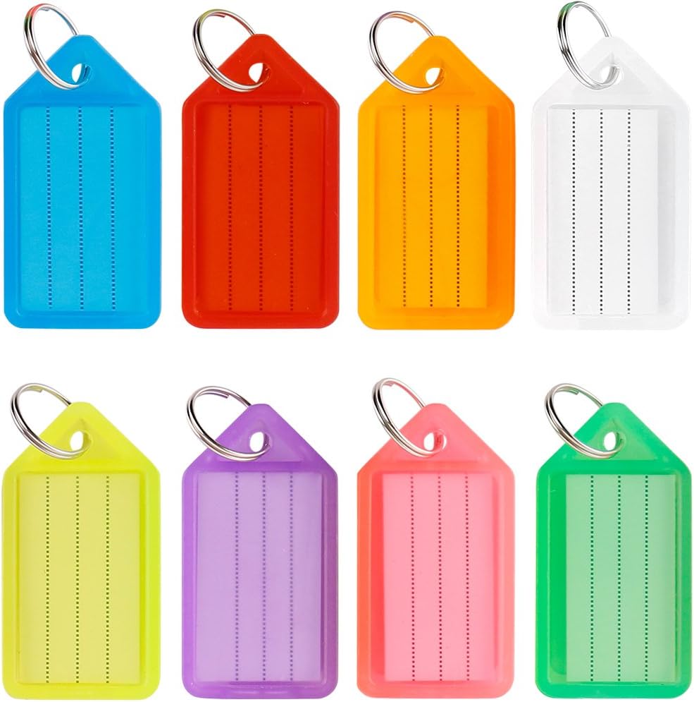 InterUS Key Tags,24pcs Tough Plastic Key Id Label with Split Ring Label Window with a Big Key Wire Cable