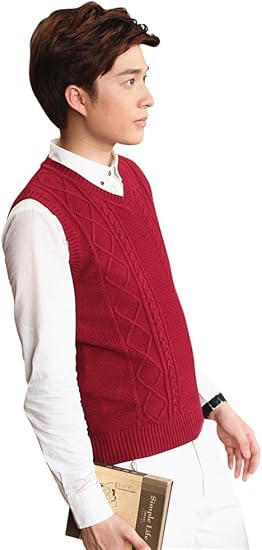 Amazon Bestlee メンズ ニットベスト Vネック スクールベスト カジュアル 無地 ビジネスベスト ワインレッド 3xl ベスト 通販
