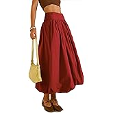 JEAAMKSSER Y2K Bubble Maxi Skirts for Women A Line Long Pleated Casual Summer Skirts 2024 Elastic Waist Balloon Midi Skirt