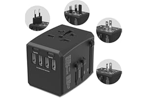 PECROL Universal Travel Adapter, 6-Port 6.0A 30W International Power Adapter with 4 USB-A, 2 USB-C Ports & 1 AC Outlet, European Travel Plug Adapter Travel Essentials(Type C/G/A/I)