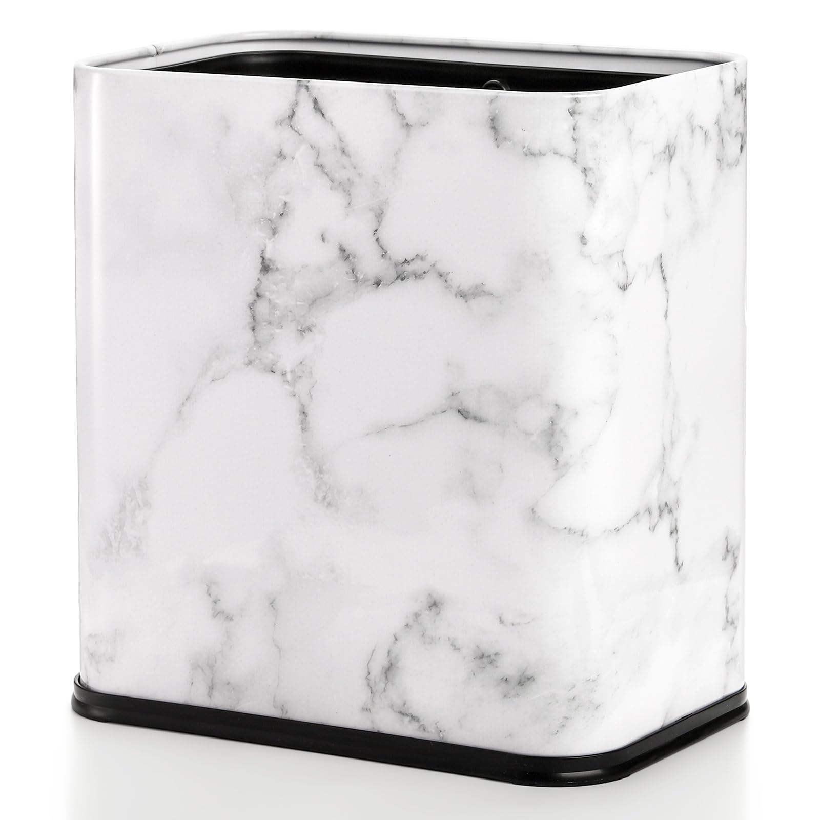 Photo 1 of Coloch 2.4 Gallon/9L Rectangle Marble Print Metal Trash Can, Stainless Steel Bathroom Wastebasket Narrow Garbage Bin Invisi-Overlap Open Top Rubbish Bin for Bathroom, Kitchen, Home, Hotel