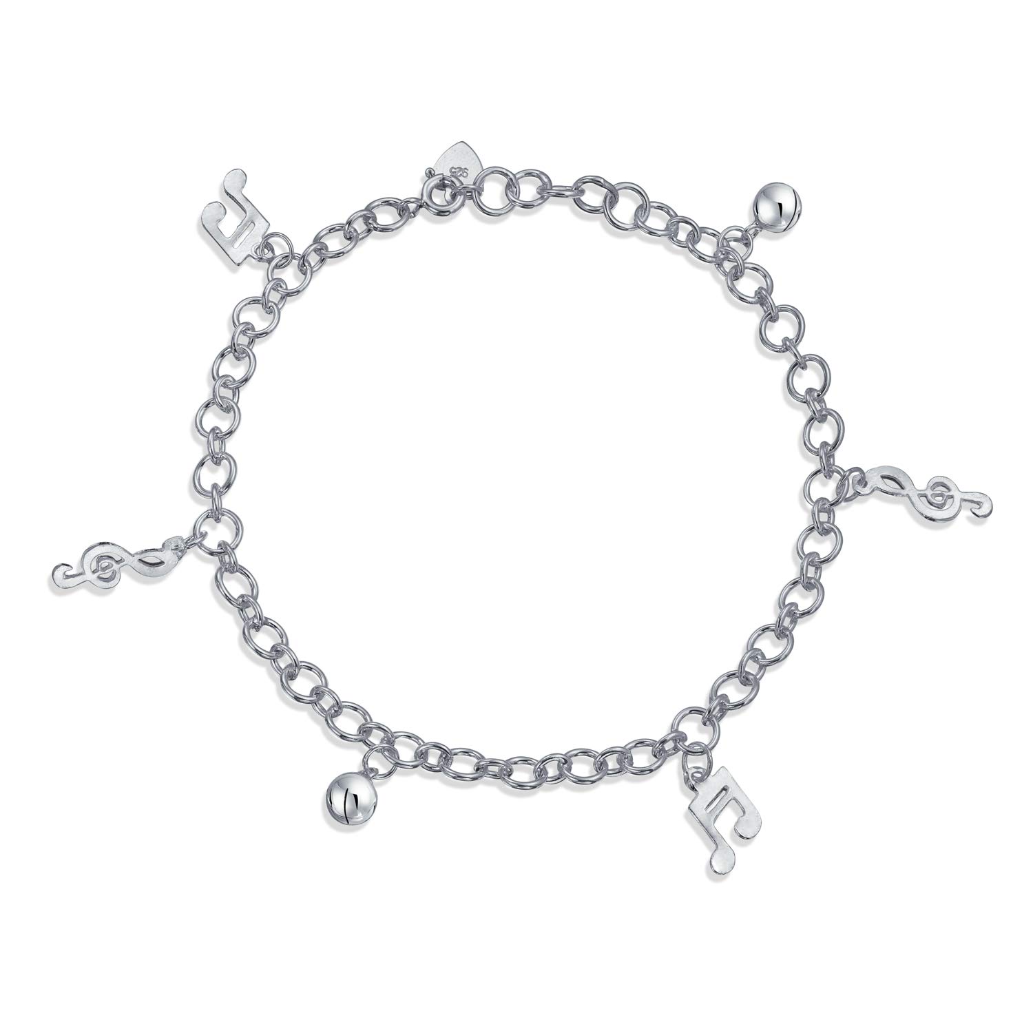 Bling Jewelry Dangling Bells Clef Music Notes Charm Anklet Ankle Bracelet Charm Bracelet For Musician Women Teen Teacher Student .925 Sterling Silver