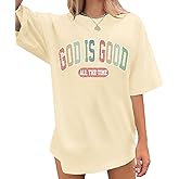 Lubpow Christian Shirts for Women Oversized God is Good Shirt Religious Jesus Faith Inspirational Tshirt Bible Verse Tee Top