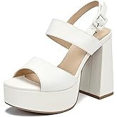 risdoada Platform Heels for Women 4.53 Inches Chunky High Heels Ankle Strap Square Toe Heeled Sandals Wedding Party Wedges Pumps