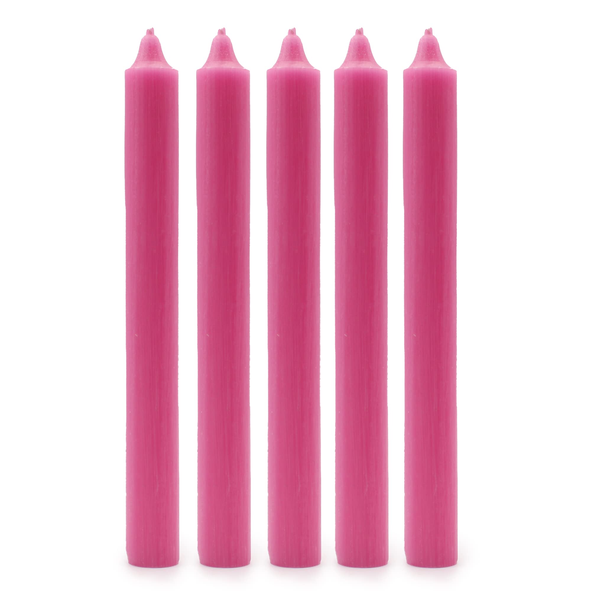 Solid Colour Dinner Candles, Pack of 5 Handmade Candles 20cm x 2cm Rustic Look Bistro Style Taper Candles (Rustic Deep Pink)