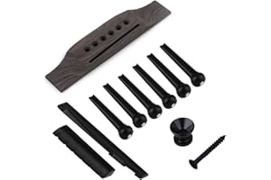 Jiayouy 6 String Acoustic Guitar Rosewood Bridge Saddle Nut Pins Set Including Bridge & Six Bridge Pins & End Pin & Saddle and Nut Replacement Parts - Style B,Black