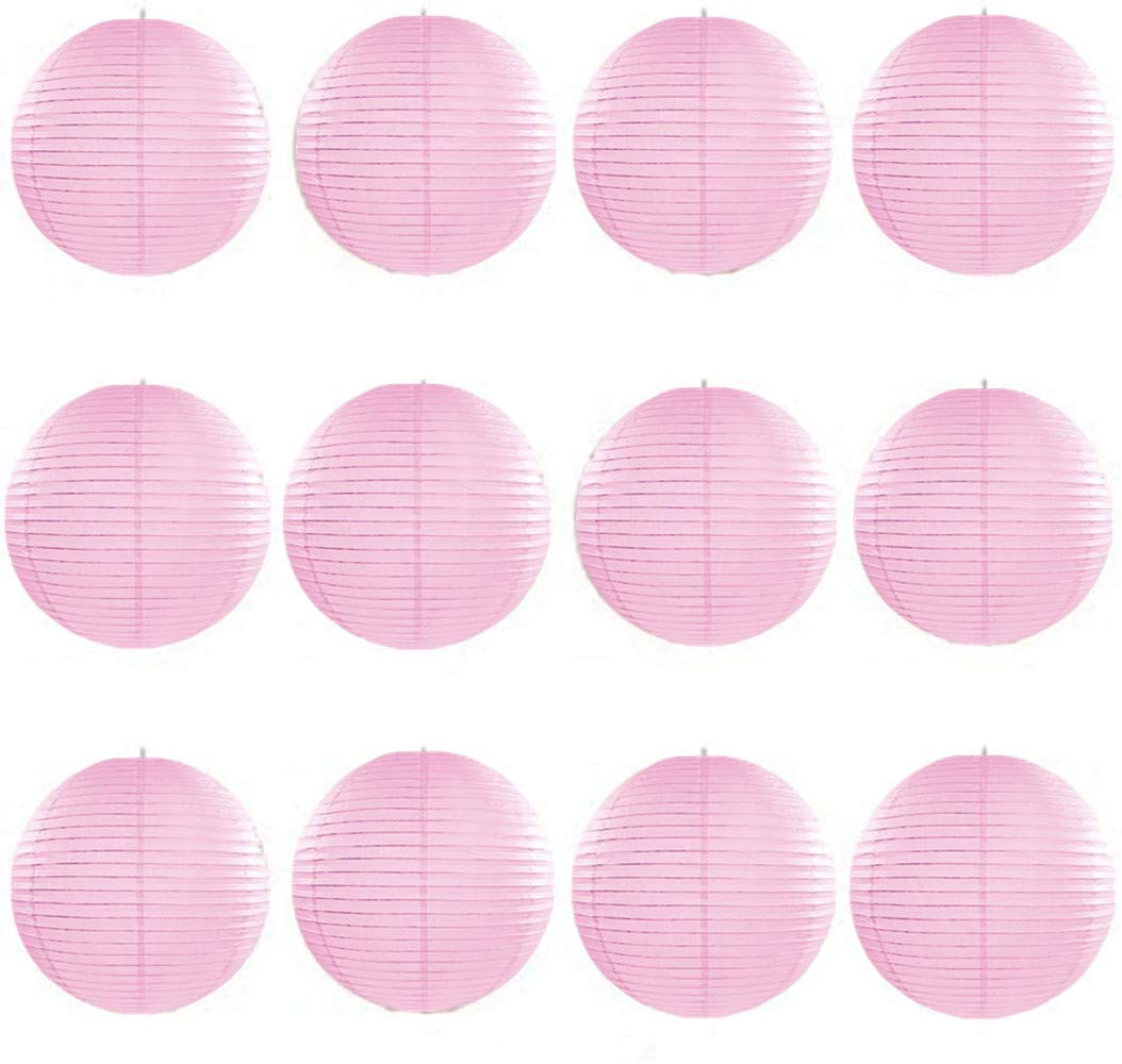 A Liittle Tree 12 PCs Round Paper Lanterns Wedding Party Christmas New Year (Pink, 8")