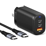 USB C Wall Charger, Deegotech 65W 3-Port PD 3.0 GaN Fast Charger with 6.6ft USB C to USB C Cable, Foldable Power Adapter for